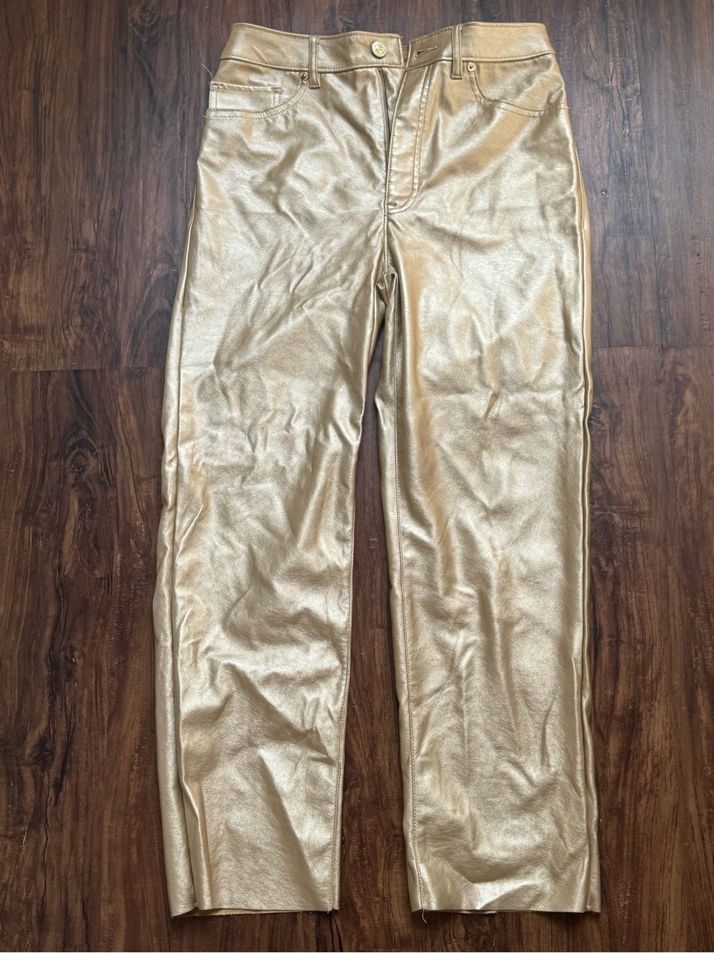 Y2K Express Gold Faux Leather Pants, Size 4